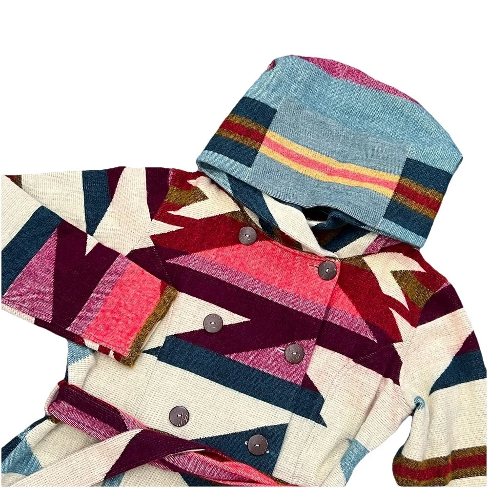 NTVES Jacket Geometric L Alpaca‎ Southwest Aztec Patchwork Ecuador Handmade Wool